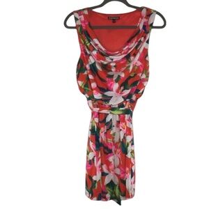 Express tropical hawaiian floral sleeveless scoop neck belted dress womens small